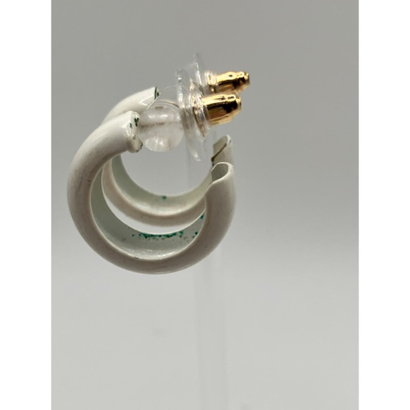 Vintage White Enamel Hoop Earrings! - Picture 2 of 9